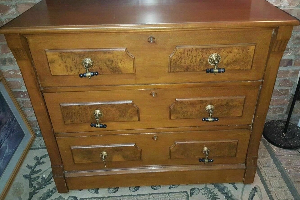 Cómoda tocador vintage VICTORIAN EASTLAKE con espejo adjunto Foto 3 de 4