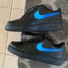 Air Force 1 Custom Black Shoes Electric Gradient Blue Burst Light Sole Splatter