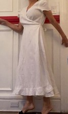POLO RALPH LAUREN White All Linen Wrap Dress Cap Slv Sm Ruffle Hem Sz 6 New 225