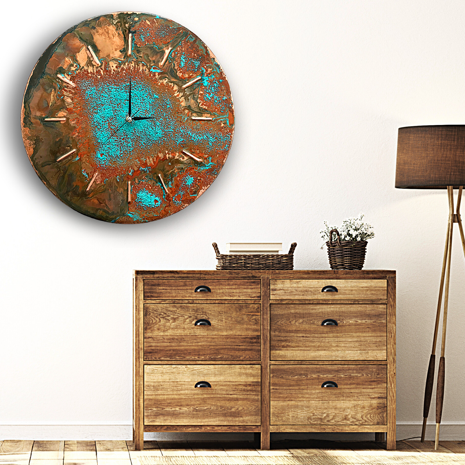Large Mid Century Modern Art Deco Farmhouse Silent Copper Wall Clock Wall Decor