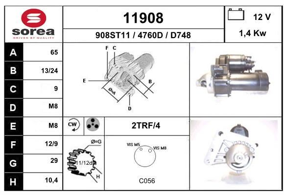Démarreur pour Peugeot 207 206+ et Citroën C3 I 1.4 HDi bloc moteur diesel