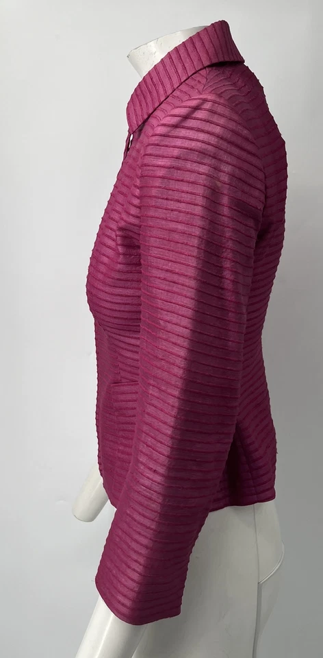 Akris Punto ALTERED Pink Contrast Embroidered Silk 3/4 Sleeve Jacket sz 4 - Image 2 of 4