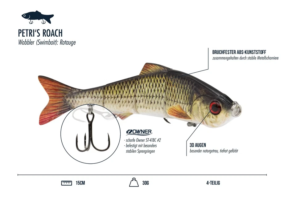 Hecht Wobbler Hardbait Kunstköder | 2er Set | 20cm Hecht u. 15cm Rotauge | Owner - Bild 4 von 4