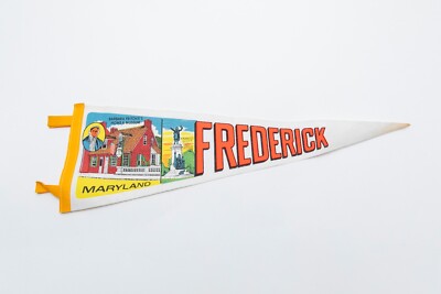 Vintage White Frederick Maryland Landmarks Souvenir Felt Pennant 24''
