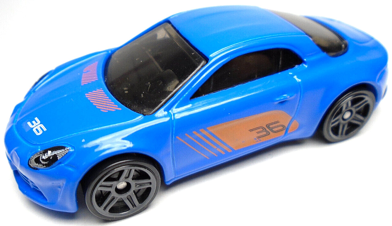 2019 HOT WHEELS ALPINE A110 CUP #36 BLUE 1:64 DIECAST 2 5/8" RACE CAR W/ ORANGE