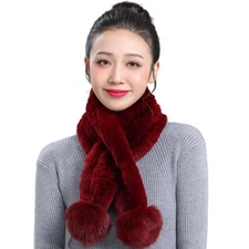 Real Rex Rabbit Fur Scarf Winter Warm Neckerchief Fox Fur Pompom Fluffy Soft