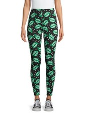 NEW Junior's St Patrick's Day Ankle Leggings Black Green Lips Kiss Me I'm Irish