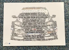 2021 BTCC Halfords Racing with Cataclean Honda Front On Word Art ~ A4 Poster