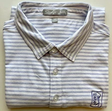 STRAIGHT DOWN TPC Summerlin white with purple horizontal stripes SS polo size M