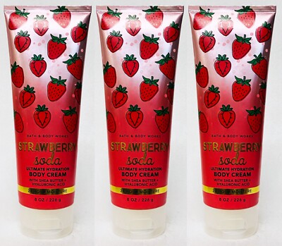 3 Bath & Body Works STRAWBERRY SODA Ultimate Hydration Body Cream Lotion 8 oz