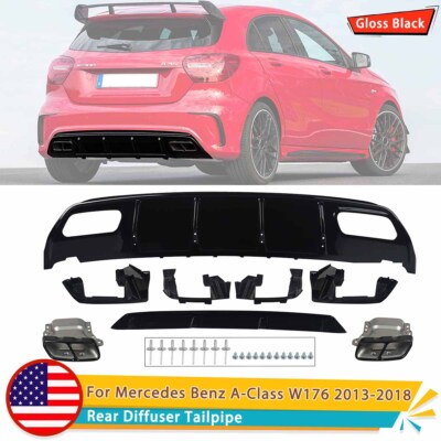 For 2013-18 Mercedes Benz W176 A180 A200 A45 Gloss Black Rear Diffuser Tailpipe