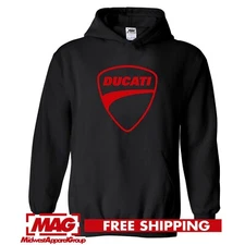 DUCATI BLACK HOODIE Red Logo Motorcycle Racing Sport Rally Bike Sweatshirt Moto