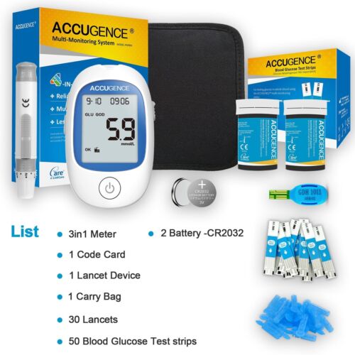 ACCUGENCE 3in1 Blood Glucose Meter With 50 Blood Glucose Test Strips 30 Lancets - Picture 6 of 7