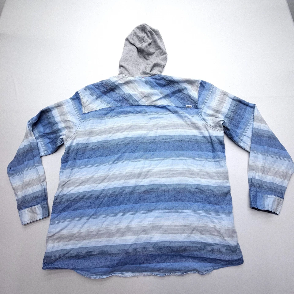 Simms Hoodie Mens 2XL Blue Striped Santee Flannel Snap Button Flannel Shacket - Image 2 of 4