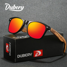 DUBERY Square Polarized Sunglasses Men Women Driving Sport Wooden Temple Glasses