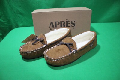 NEW!! Women's Apres by Lamo Cozy Fury Moccasin Slippers Sz 6 Brown NIB 