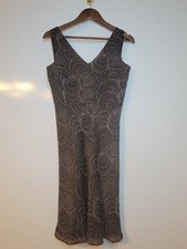 Ann Taylor Factory Dress Womens 2 Brown Lined Double V-Neck Sleeveless Midi