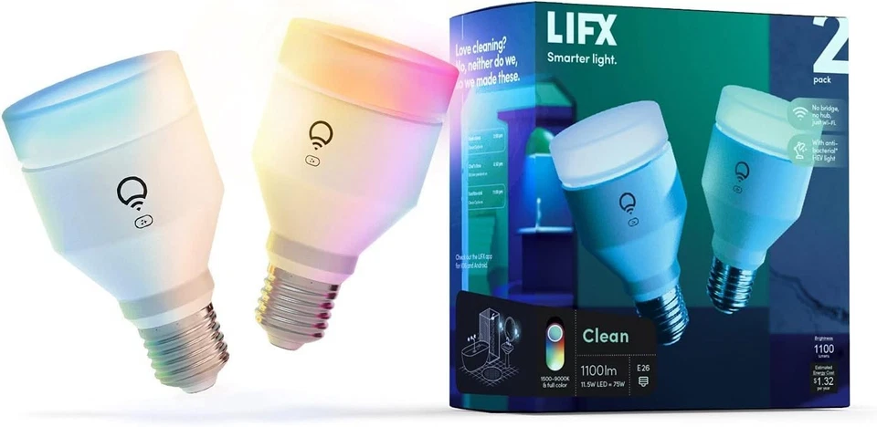 2-Pack A19 Wi-Fi Smart LED Bulb, 1100 Lumens, Full Color & Antibacterial Mode - Image 3 of 4