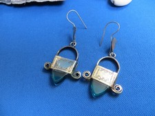 NIGER African Ethnic Jewelry Tuareg TOUAREG Silver Earrings GREEN Gem Pendant