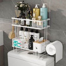 Godboat 2-Tier Over Toilet Storage Shelf, Wall-Mount with 2 Hook/Paper Rack