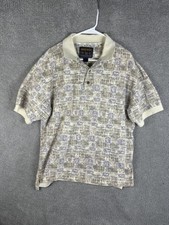 Vintage Woolrich Polo Shirt Mens Large Beige Purple Abstract Knit 90s Pattern