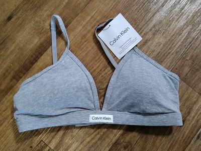 NWT CALVIN KLEIN LIGHTLY LINED COTTON STRETCH BRALETTE GRAY BRA QP3128X  $38 L