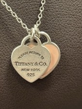 18  Mini Return To Tiffany Sterling Silver/Enamel Double Heart Necklace 233679