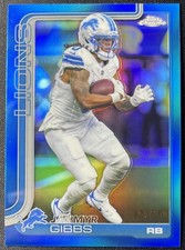 🔥 2025 Topps Chrome Jahmyr Gibbs  True Blue color match Refractor /150 Lions🔥