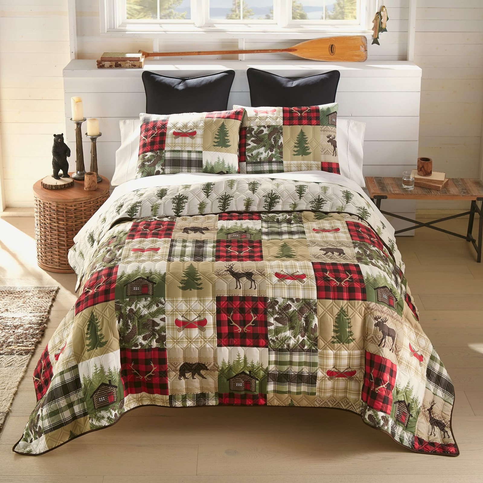 - 3 Piece - Cedar Lodge Lodge Quilt Set With Queen Quilt An...