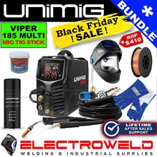 UNIMIG Viper Multi 185 Mig Tig Welder Bundle + Helmet Gloves Wire Tip Dip U11260