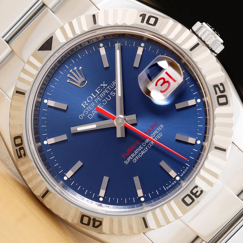 2006 PAPER ROLEX DATEJUST 116264 TURN-O-GRAPH BLUE DIAL 18K GOLD STEEL WATCH