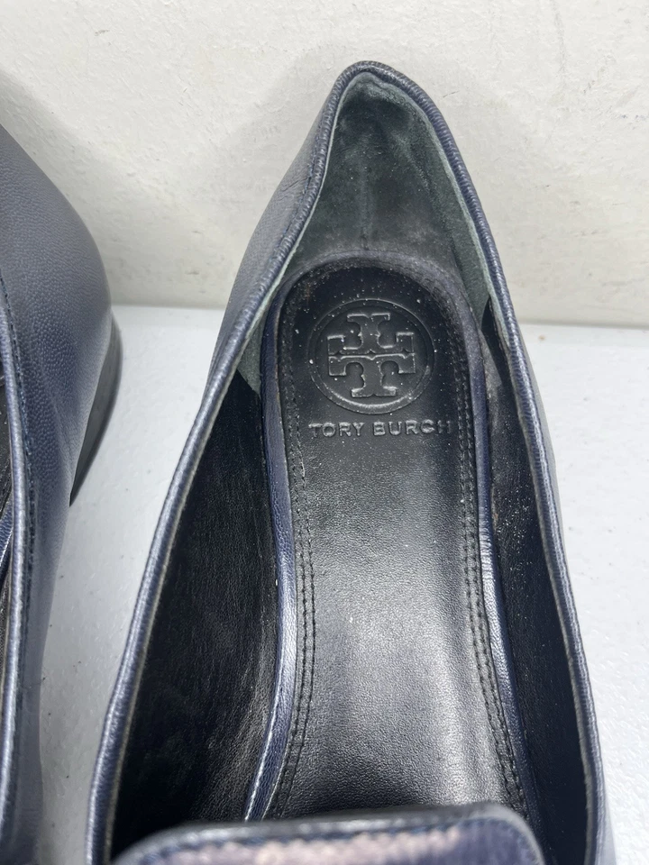 TORY BURCH Gemini Link Loafers Pony Hair Women’s Size 7.5M Navy Blue Slip-Ons - Image 3 of 4