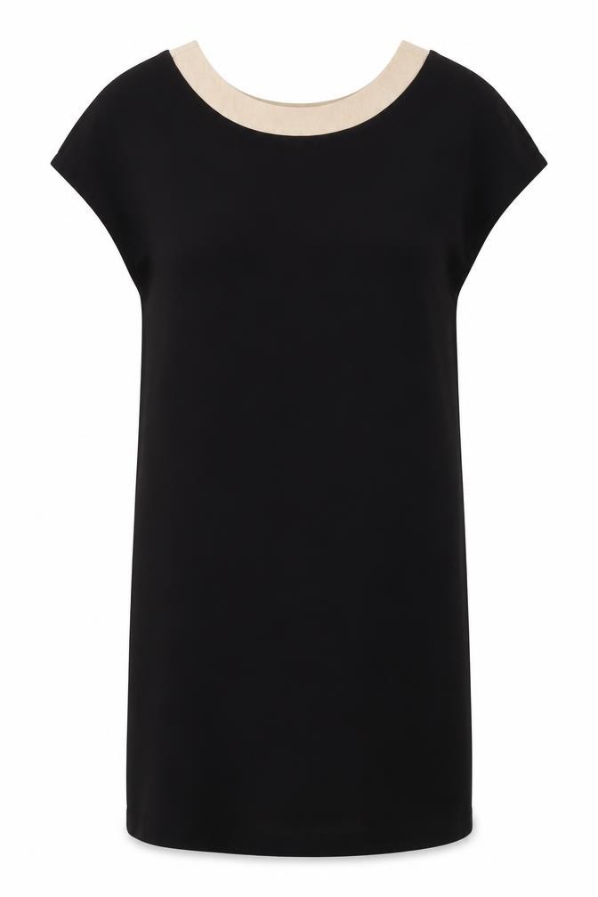 Vestido recto informal Moutaki para mujer talla S negro midi cuello en V manga corta