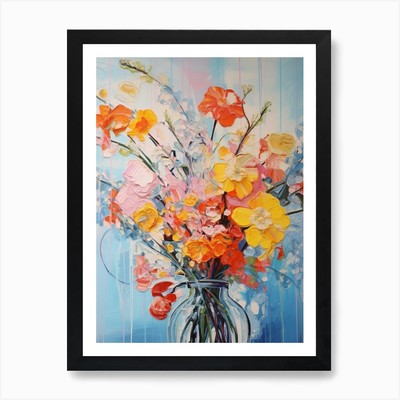 Abstraktes Blumengemälde Vergissmein gerahmt Wandbild Poster Leinwanddruck Bild