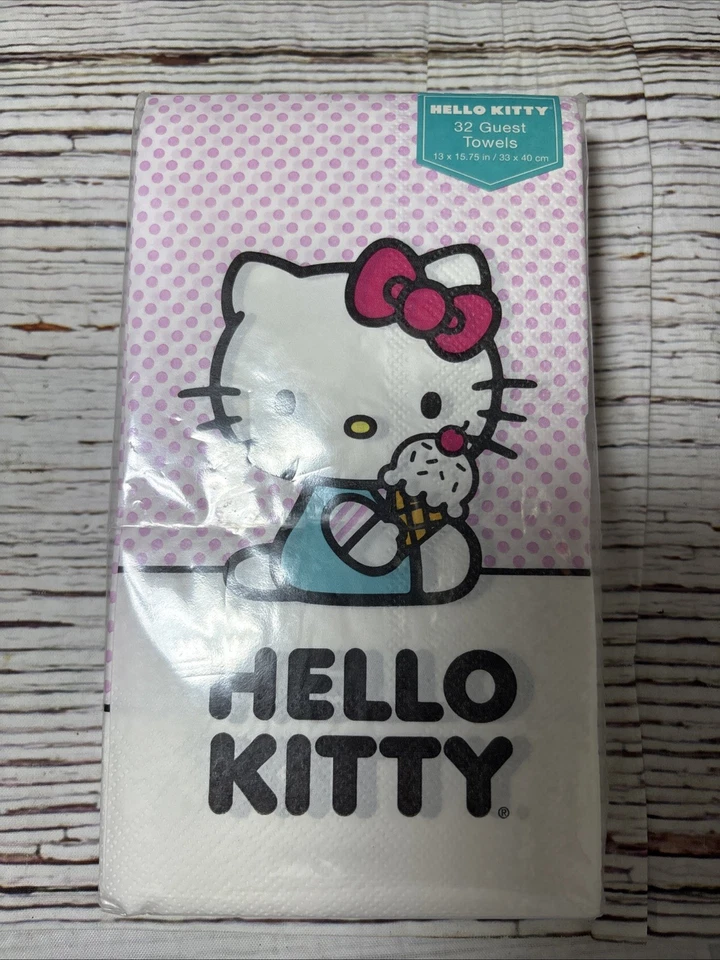 Hello Kitty Napkins Ice Cream White Pink 32 PCs Guest Paper Napkins Set Of 2 NEW - Image 3 of 4