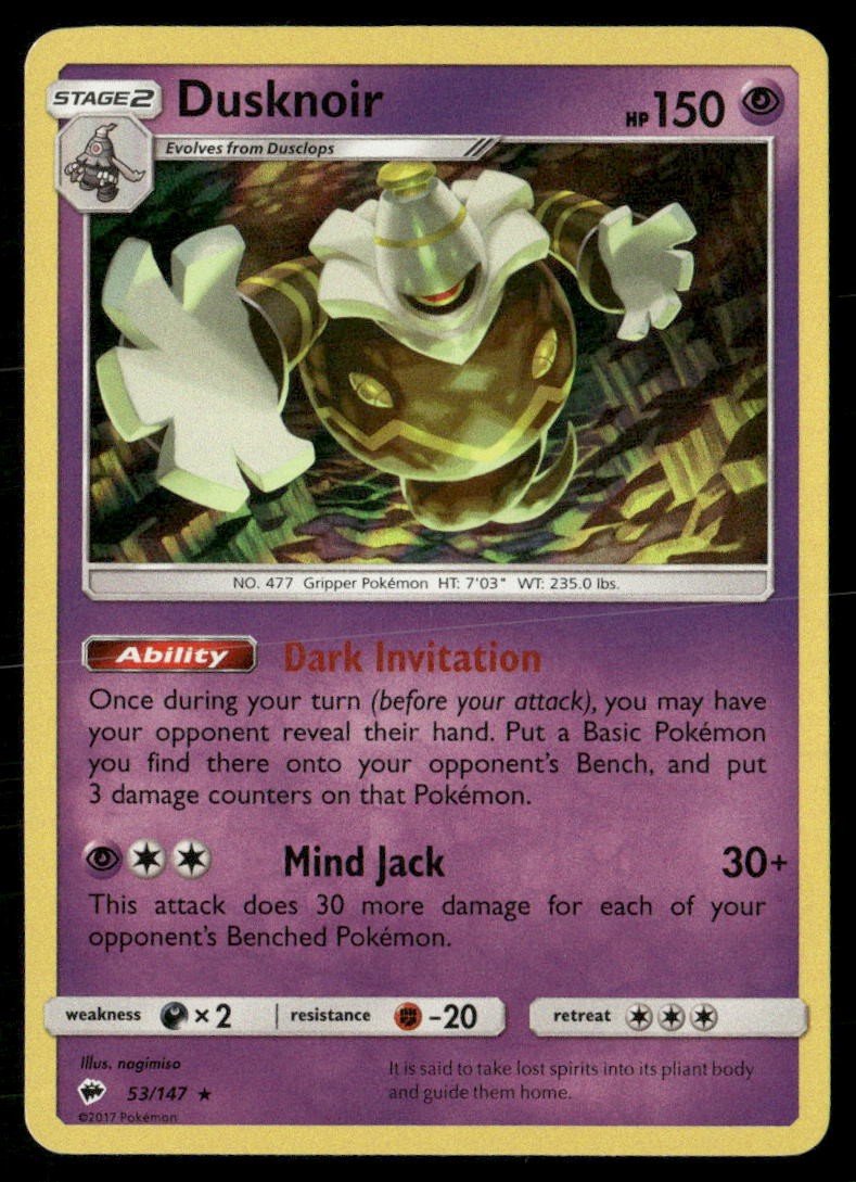 Dusknoir 53/147 Holo Rare Burning Shadows Pokemon Lightly Played