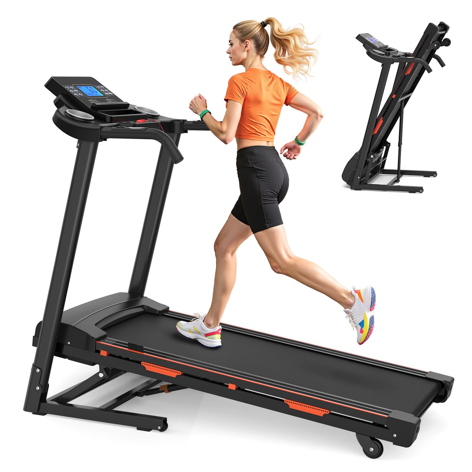 Auto Incline Treadmills 400LBS Heavy Duty Capacity 3.25HP 8.5 MPH Speed QEFB