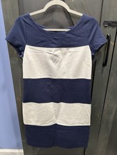 Banana Republic Womens Size 8 Short Sleeve Scoop Blue White Striped Dress