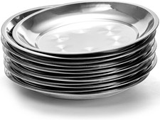 10 Pack Stainless Steel Dinner Plates, 10" round Kitchen Metal Dish Plat