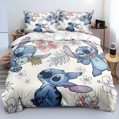 Stitch Cartoon Bettwäsche-Set Queen Bedcover Kissenbezug Quilt Polyester