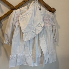 Vintage Polly Flinders 3 Pc Smocked White Dress Set Pink Trim Girls