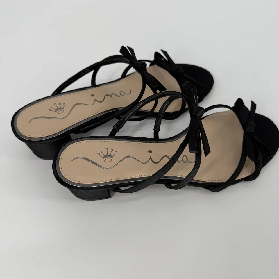 Zapatos Nina para mujer talla 7 negros con tiras con lazo sandalias de vestir tacón bajo mula EU37 Foto 4 de 4