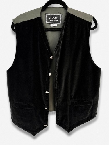 VERSACE Velvet Vest XL • M Fit • 90s Vintage • Medusa Buttons • Italy