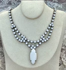 Milk Glass Choker Vintage Necklace 14 in Sliver Tone Prong Set 60’s