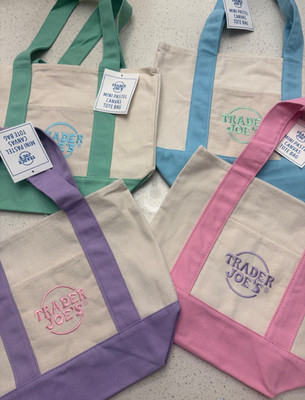 NEW Trader Joe's Mini Pastel Canvas Tote Bags Limited Easter Edition Set of 4