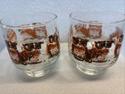 2 Rare Vintage Libby Libbey Owl Glasses Brown Orange White Pairs Branches Footed — photo 2