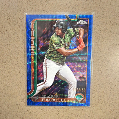 Topps 2025 Pro Debut Chrome Samuel Basallo Norfolk Tides Blue Wave /150 #PDC-170