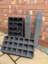 6 Sets of Used 9.5cm square Plant Pots and Carry/Marketing Trays.