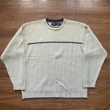 Mens Vintage Sonoma White Black Stripe 90s Y2K Grunge Skater Sweater Large