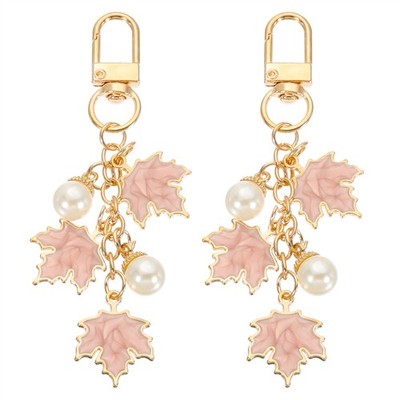 2 Stück Charms Schlüssel süßes Ahornblatt mit Karabinern, rosa für